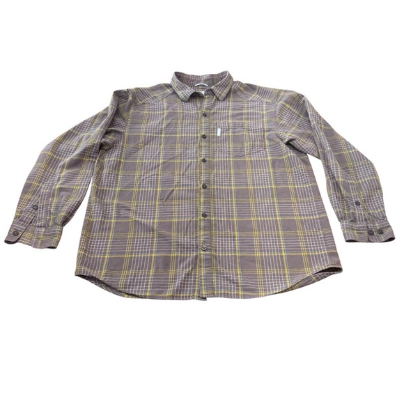 COLUMBIA Flannel Brown Checks Long Sleeve Collared Button Down Mens Size XL - Picture 1 of 8